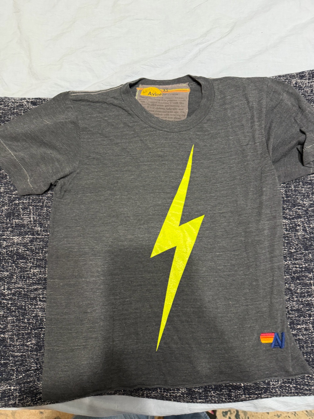 Charcoal and neon yellow lightning Aviator Nation bolt tee